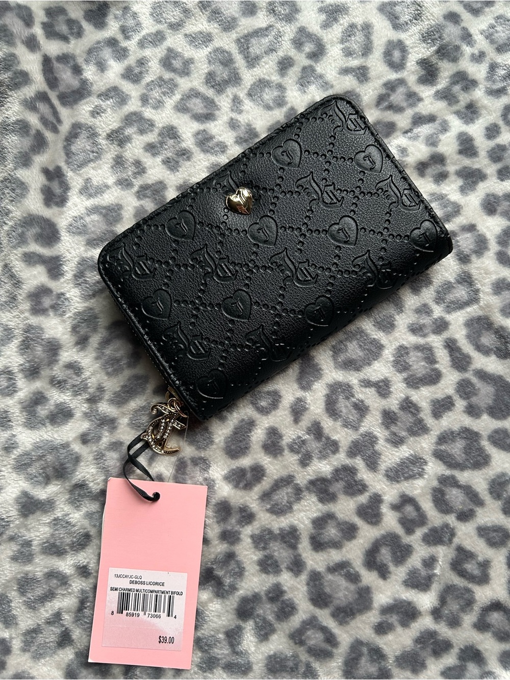 Juicy Couture Liquorice Deboss Semi Charmed Bifold Black Wallet